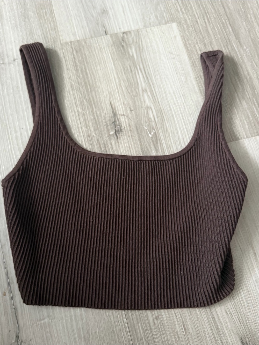 Babaton Ribbed Square-Neck Crop Top - Chocolate Brown